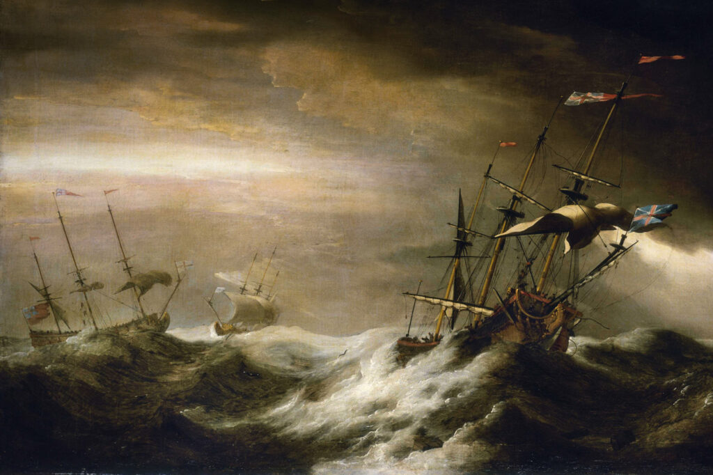 SHIPS-AT-SEA-IN-STORM-Johan-van-der-Hagen-Public-Domain